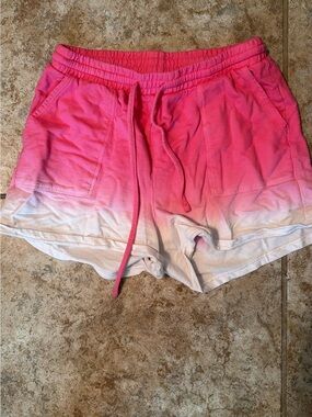 Zenana Outfitters Pink to White Ombre Drawstring Athletic Shorts